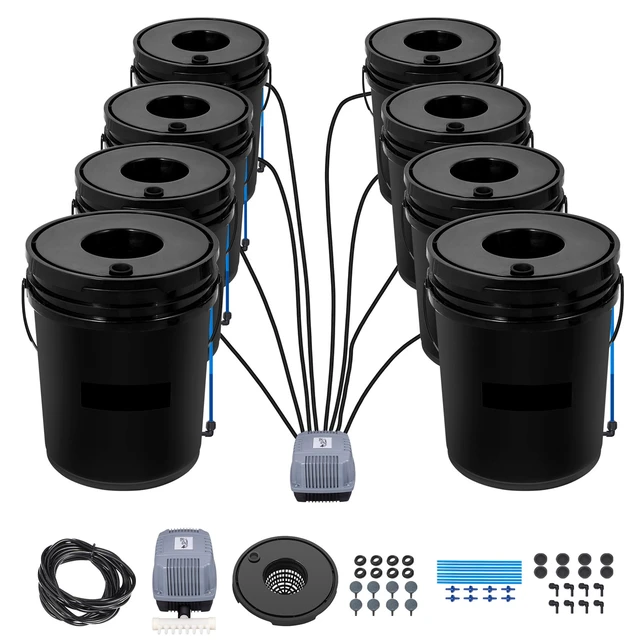 Alt view image 16 of 16 - DWC Hydroponic System, 5 Gallon 8 Buckets, Deep Water Culture Growing Bucket, Hydroponics Grow Kit with Pump, Air Stone and Water Level Device, for Indoor/Outdoor Leafy Vegetables