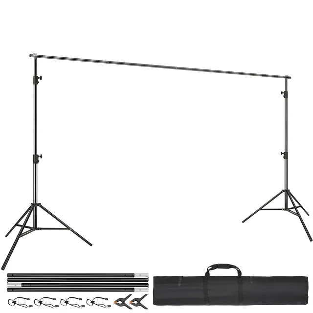 Alt view image 8 of 8 - 11.5 x 9.6 ft Heavy Duty Backdrop Stand, Height Adjustable Photography Backdrop Stand, Background Support System with 6 Clamps and A Carry Bag, for Party, Wedding, Display, Photo