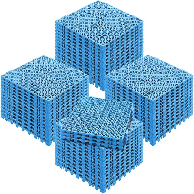 Alt view image 16 of 16 - Interlocking Tile 55PCS Blue, Drainage Tiles 12" x 12" Splicing, Soft PVC Interlocking Drainage Floor Tiles, Non-Slip Drainage Holes for Restroom, Bathroom, Kitchen, Pool, Wet Areas, Blue