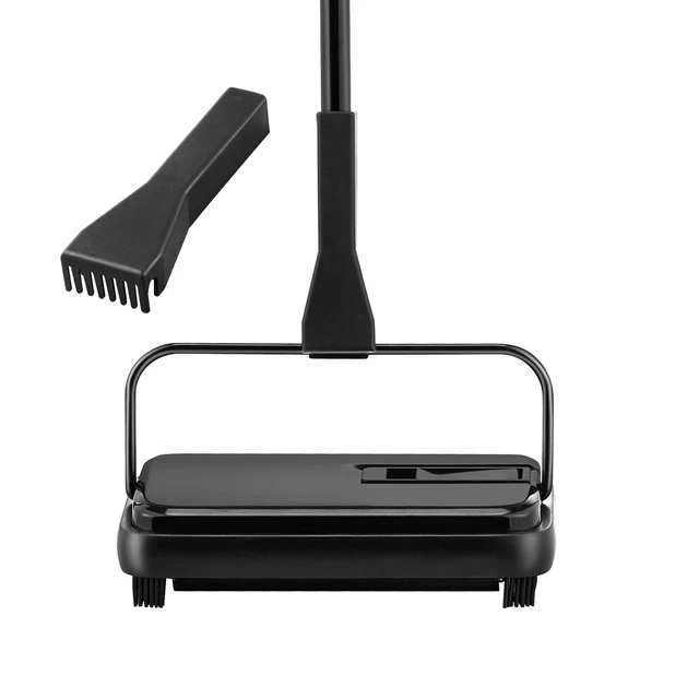 Alt view image 8 of 8 - Carpet Sweeper, 7.87 in Sweeping Paths, Floor Sweeper Manual Non Electric, 300 ml Dustbin Capacity with Comb for Home Office Rugs Hardwood Surfaces Wood Floors Laminate, Cleans Dust Pet Hair