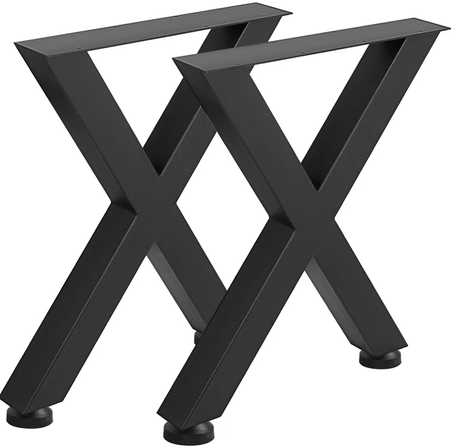 Alt view image 2 of 2 - Set of 2 Steel Table Legs, 28\'\'Height 24\'\'Wide Dining Table Legs, Heavy Duty 3.1\" Square Box Section X Frame Table Legs, 28x24x3.1 Inch Black Color Industrial Country Style Metal Dining Leg