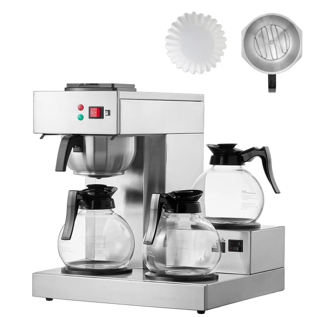 Alt view image 8 of 8 - 12 Cups Commercial Drip Coffee Maker, Coffee Maker Machine with 3 Glass Carafes and 3 Warmer Plates, Stainless Steel Pour Over Coffee Brewer with Auto Water Intake, for Restaurant Office Cafe