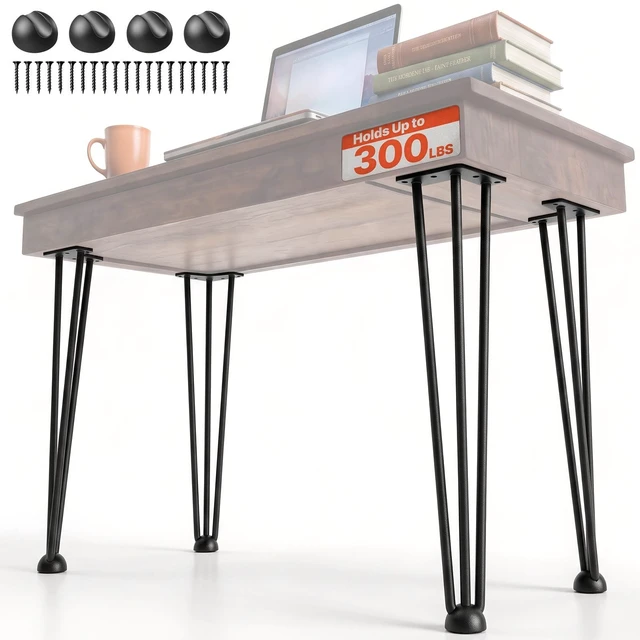 Alt view image 9 of 9 - 20" Black Hairpin Legs, Set of 4, for Desks and Tables, 880lbs Total Support (220lbs Each), Triple-Rod Design, Carbon Steel, Ideal for DIY Projects and Heavy-Duty Furniture