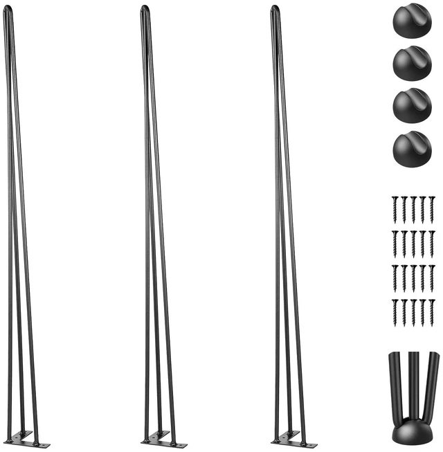 Alt view image 9 of 9 - Hairpin Table Legs 34\" Black Set of 4 Desk Legs 880lbs Load Capacity (Each 220lbs) Hairpin Desk Legs 3 Rods for Bench Desk Dining End Table Chairs Carbon Steel DIY Heavy Duty Furniture Legs