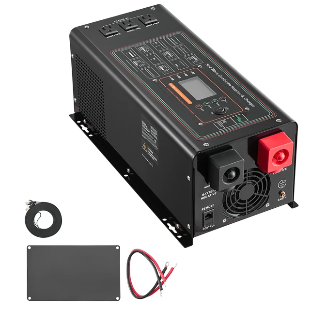 Alt view image 15 of 15 - Pure Sine Wave Inverter Charger, 3000 Watt, DC 24V to AC 120V Power Inverter with LCD Display, Remote Control, Solar Inverter for Off-Grid Solar RV Boat Home, Compatible with Various Batteries