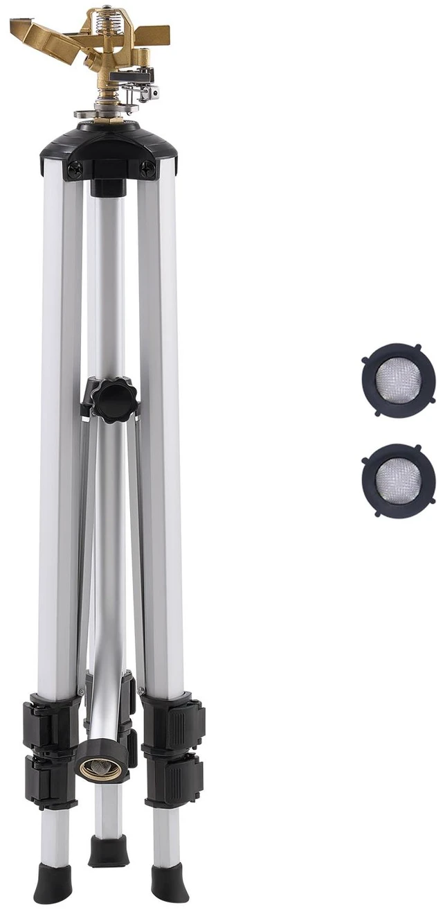 Alt view image 10 of 10 - Impact Sprinkler on Tripod Base, Heavy Duty Tripod Sprinklers with Brass Head & 3/4" Connector, 360 Degree Large Area Coverage Irrigation Sprinkler, Adjustable Heights Sprinkler for Yard Gray