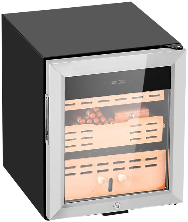 Alt view image 9 of 9 - Electric Humidor, 50L, 300 Counts Electric Cigar Humidor Cabinet with Compressor Cooling, Constant Humidity & Temperature Control, Spanish Cedar Wood Shelves & Drawers, 2 Layers, for Household