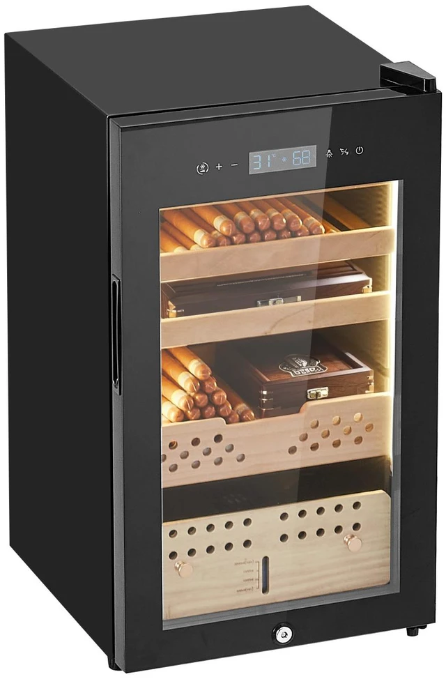 Alt view image 9 of 9 - Electric Humidor, 70L, 400 Counts Electric Cigar Humidor Cabinet with Compressor Cooling, Constant Humidity & Temperature Control, Spanish Cedar Wood Shelves & Drawers, 4 Layers, for Household
