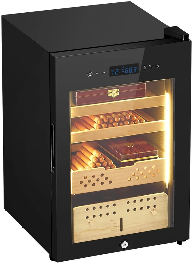 Alt view image 8 of 8 - Electric Humidor, 60L, 350 Counts Electric Cigar Humidor Cabinet with Compressor Cooling, Constant Humidity & Temperature Control, Spanish Cedar Wood Shelves & Drawers, 3 Layers, for Household