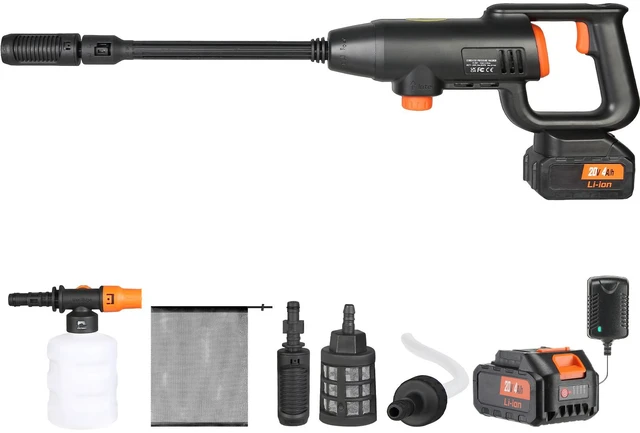 Alt view image 15 of 15 - Cordless Pressure Washer, 580-PSI 1.1 GPM Portable Power Cleaner, Handheld High-Pressure Car Washer Gun with 4.0Ah Battery, Charger, 6-in-1 Nozzle, for Home/Floor Cleaning & Watering