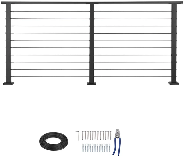 Alt view image 8 of 8 - 6.5 ft Complete Cable Railing Kit with Post, 35 inch Tall Matte Black Stainless Steel Handrail Cuttable for Outdoor/Indoor Steps, Level Hole Drilled Railing Posts System for Stairs,Deck,Balcony