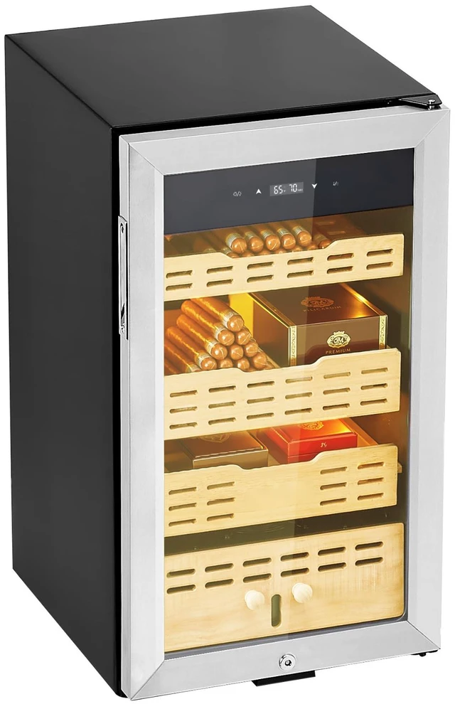 Alt view image 8 of 8 - Electric Humidor, 75L, 450 Counts Electric Cigar Humidor Cabinet with Compressor Cooling, Constant Humidity & Temperature Control, Spanish Cedar Wood Shelves & Drawers, 4 Layers, for Household