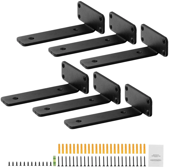 Alt view image 8 of 8 - VEVOR Shelf Bracket, 6L x 4W x 1.6H 6 Pcs, Heavy Duty Floating Shelf Brackets, Brackets for Shelves, 5mm Thick Matte Black L Shelf Bracket,Steel Shelving Brackets with 160 lbs Load Capacity