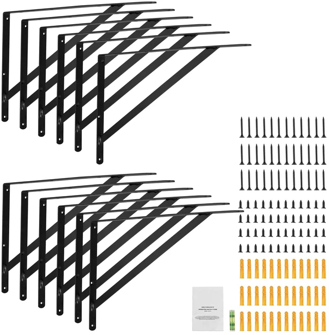 Alt view image 9 of 9 - Shelf Bracket, 18 x 12 in 12 Pcs, Heavy Duty Floating Shelf Brackets, Brackets for Shelves, 3mm Thick Matte Black Triangle Shelf Bracket,Steel Shelving Brackets with 160 lbs Load Capacity