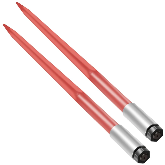 Alt view image 8 of 8 - Pair Hay Spear 43" Bale Spear 3000 lbs Capacity, Bale Spike Quick Attach Square Hay Bale Spears 1 3/4", Red Coated Bale Forks, Bale Hay Spike with Hex Nut & Sleeve for Buckets Tractors Loaders