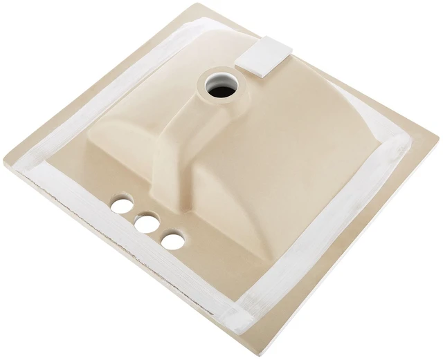 Alt view image 8 of 8 - Semi Recessed Bathroom Sink, 20.08 x 18.31 Inch Rectangular White Ceramic Vessel Sink with Overflow and 3 Faucet Holes, Drop in Modern Lavatory Vanity Bath Wash Bowl Basin Rectangle Small Space
