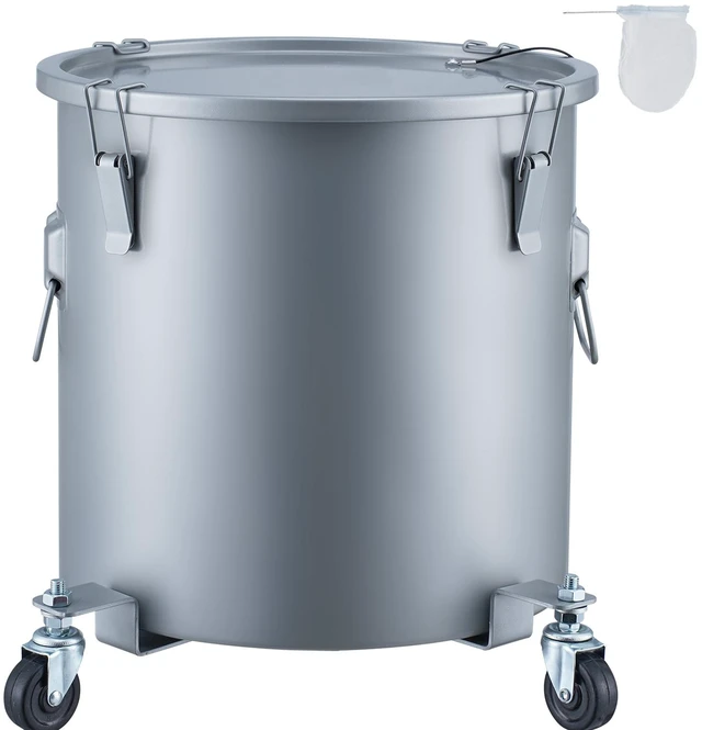 Alt view image 15 of 15 - VEVOR Fryer Grease Bucket, 10 Gal Oil Disposal Caddy with Caster Base, Carbon Steel Rust-Proof Coating, Oil Transport Container with Lid, Lock Clips, Filter Bag for Hot Cooking Oil Filtering, Gray