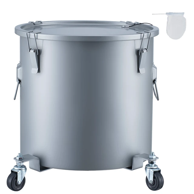Alt view image 10 of 10 - Fryer Grease Bucket, 16 Gal Oil Disposal Caddy with Caster Base, Carbon Steel Rust-Proof Coating, Oil Transport Container with Lid, Lock Clips, Filter Bag for Hot Cooking Oil Filtering, Gray