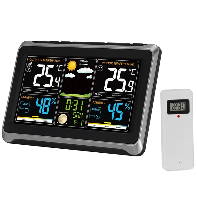 Alt view image 15 of 15 - Weather Station Indoor Outdoor, 7.5 in Color Display, Wireless Digital Home Weather Station, with Sensor Atomic Clock Adjustable Backlight Forecast Data Calendar Alarm Alert Temperature-NO WIFI