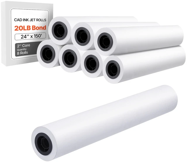 Alt view image 9 of 9 - Wide Format Paper, 24 in x 150 ft Plotter Roll, 8 Rolls CAD Bond Rolls with 2 in Core, 20 LB Bond Paper Rolls, Ideal for CAD Drawings, Engineering Plans, GIS Maps, and Architectural Designs