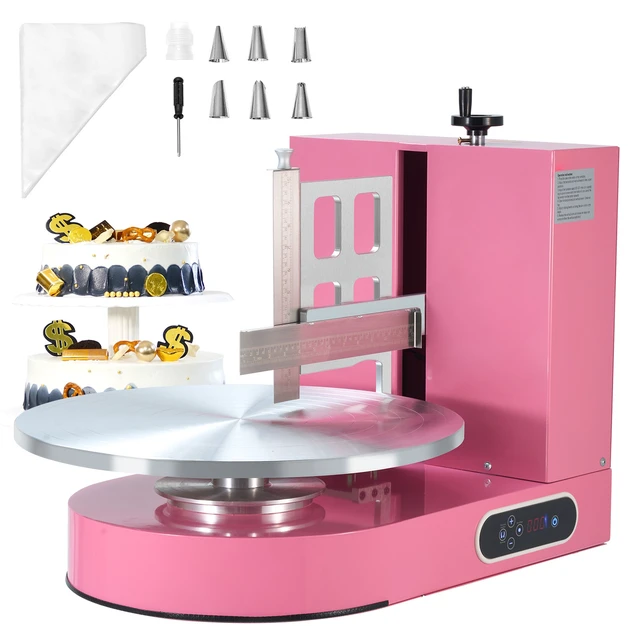 Alt view image 8 of 8 - Cake Decorating Machine, Cake Cream Spreading Coating Smearing Machine, Low Noise Cake Frosting Machine, Turntable with Adjustable Scraper, for 4" to 16" Cake, 25-320RPM Rotating Speed, Pink