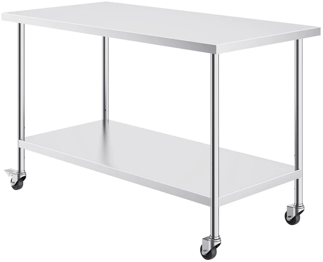 Alt view image 8 of 8 - Stainless Steel Work Table 30 x 60 x 38 Inch, with 4 Wheels, 3 Adjustable Height Levels, Heavy Duty Food Prep Worktable for Commercial Kitchen Restaurant, Silver
