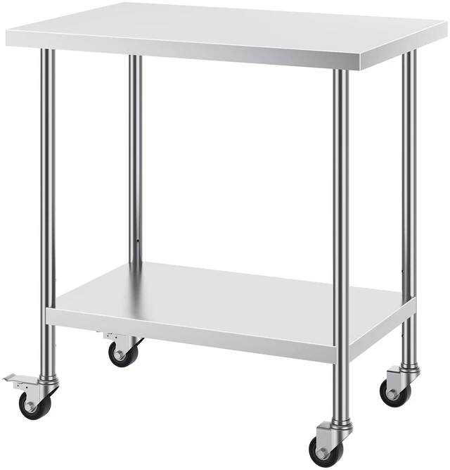Alt view image 8 of 8 - VEVOR Stainless Steel Work Table 24 x 36 x 38 Inch, with 4 Wheels, 3 Adjustable Height Levels, Heavy Duty Food Prep Worktable for Commercial Kitchen Restaurant, Silver