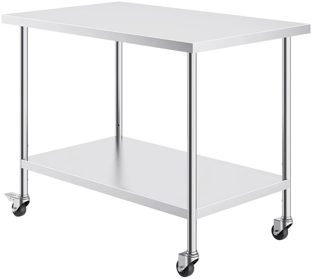 Alt view image 8 of 8 - VEVOR Stainless Steel Work Table 30 x 48 x 38 Inch, with 4 Wheels, 3 Adjustable Height Levels, Heavy Duty Food Prep Worktable for Commercial Kitchen Restaurant, Silver