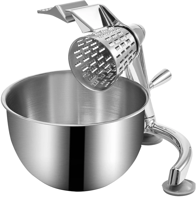 Alt view image 8 of 8 - Rotary Cheese Grater, Zinc Alloy Rotary Vegetable Mandoline, Manual Cheese Mandoline with 5 Stainless Steel Cutting Cones, Manual Vegetable Grater with 2.5L Bowl, Rotary Shredder with Suction Ba
