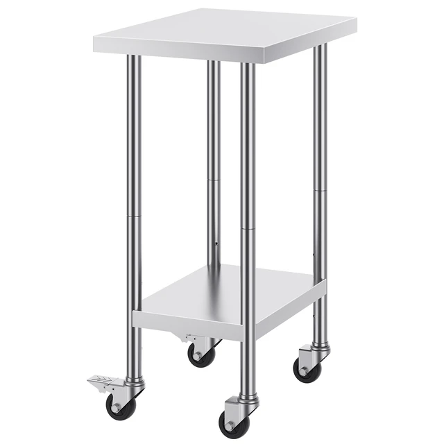 Alt view image 8 of 8 - VEVOR Stainless Steel Work Table 24 x 18 x 38 Inch, with 4 Wheels, 3 Adjustable Height Levels, Heavy Duty Food Prep Worktable for Commercial Kitchen Restaurant, Silver
