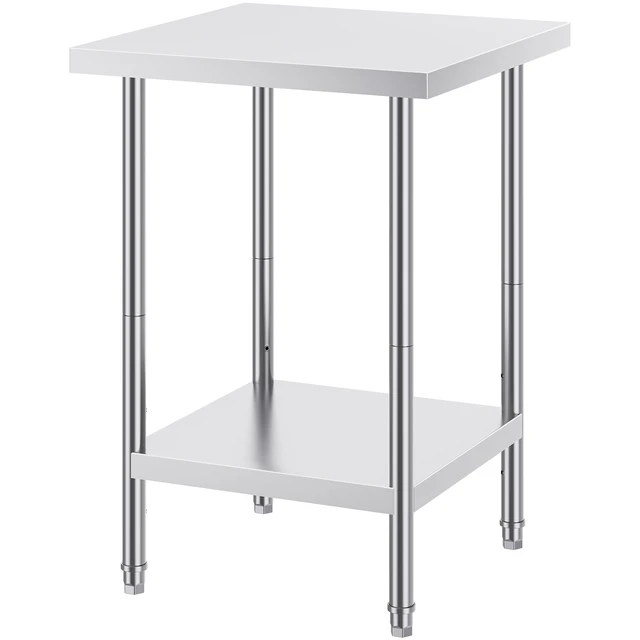 Alt view image 8 of 8 - VEVOR Stainless Steel Prep Table, 24 x 24 x 34 Inch, Heavy Duty Metal Worktable with 3 Adjustable Height Levels, Commercial Workstation for Kitchen Garage Restaurant Backyard