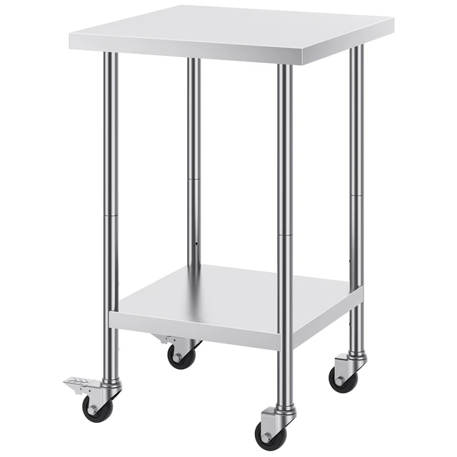Alt view image 8 of 8 - VEVOR Stainless Steel Work Table 24 x 24 x 38 Inch, 700 LBS Load Capacity with 4 Wheels, 3 Adjustable Height Levels, Heavy Duty Food Prep Worktable for Commercial Kitchen Restaurant, Silver