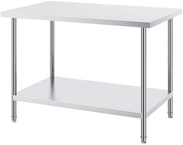 Alt view image 8 of 8 - Stainless Steel Prep Table, 30 x 48 x 34 Inch, 880 lbs Load Capacity, Heavy Duty Metal Worktable with 3 Adjustable Height Levels, Commercial Workstation for Kitchen Garage Restaurant Backyard