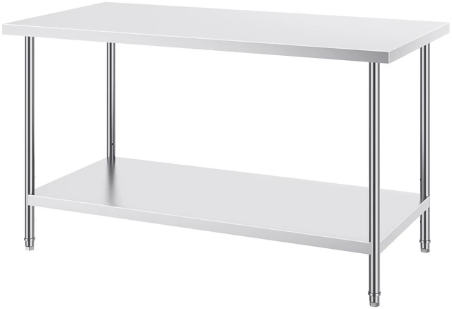 Alt view image 8 of 8 - Stainless Steel Prep Table, 30 x 60 x 34 Inch, 910 lbs Load Capacity, Heavy Duty Metal Worktable with 3 Adjustable Height Levels, Commercial Workstation for Kitchen Garage Restaurant Backyard