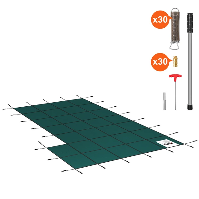 Alt view image 16 of 16 - Inground Pool Safety Cover, Fits 20 ft x 40 ft Rectangular Winter Pool Cover with Right Step, Triple Stitched, High Strength Mesh PP, Good Rain Permeability, Installation Hardware Included