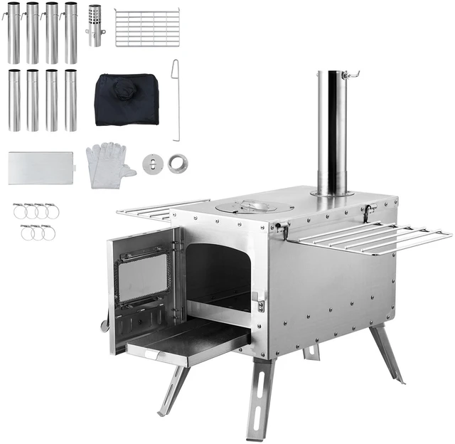 Alt view image 8 of 8 - VEVOR Wood Stove, 86 inch, Stainless Steel Camping Tent Stove, Portable Wood Burning Stove with Chimney Pipes & Gloves, 3000in³Firebox Hot Tent Stove for Outdoor Cooking and Heating with 8 Pipes
