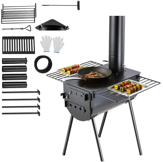 Alt view image 8 of 8 - Wood Stove, 118 inch, Alloy Steel Camping Tent Stove, Portable Wood Burning Stove with Chimney Pipes & Gloves, 3000in³Firebox Hot Tent Stove for Outdoor Cooking and Heating with 8 Pipes