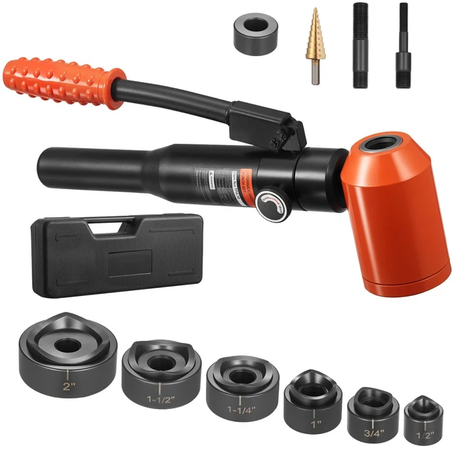 Alt view image 8 of 8 - VEVOR Knockout Punch Set, 10 Ton Hydraulic Knockout Set, 1/2" to 2" KO Tool Kit Hole Making Tool, KO Tools Kit W/6 Dies for Metal Electrical Cabinets, Electrical Control Cabinets, Switch Cabinets