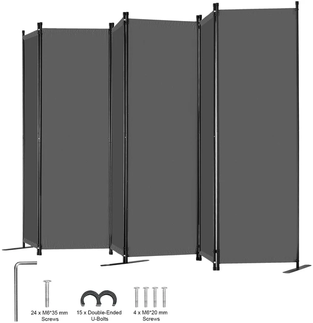 Alt view image 8 of 8 - Room Divider, 6 Panel Room Divider, Folding Privacy Screen and Portable Partition Divider for Room Separation, Freestanding Room Partitions for Office, Bedroom, Study, Grey