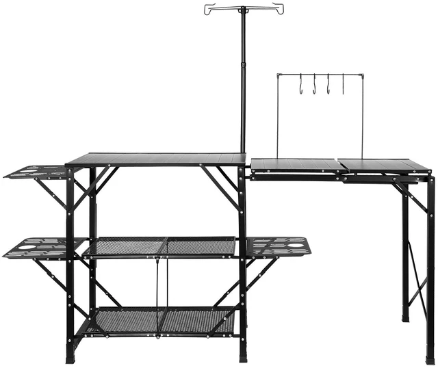 Alt view image 8 of 8 - VEVOR Camping Kitchen Table, One-piece Folding Portable Cook Station with A Carrying Bag, Long Aluminum Camping Table 3 Side Tables, 2 Shelves & A Detachable Sink for Outdoor Picnics, BBQs, Camping