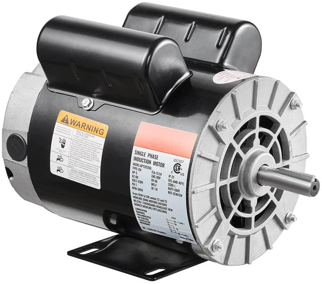 Alt view image 15 of 15 - 3HP Air Compressor Electric Motor, 230V 15.5 Amps, 56 Frame 3450RPM, 5/8" Keyed Shaft, 1.88" Shaft Length, Single Phase, CW/CCW Rotation (Factory Setting is CCW)