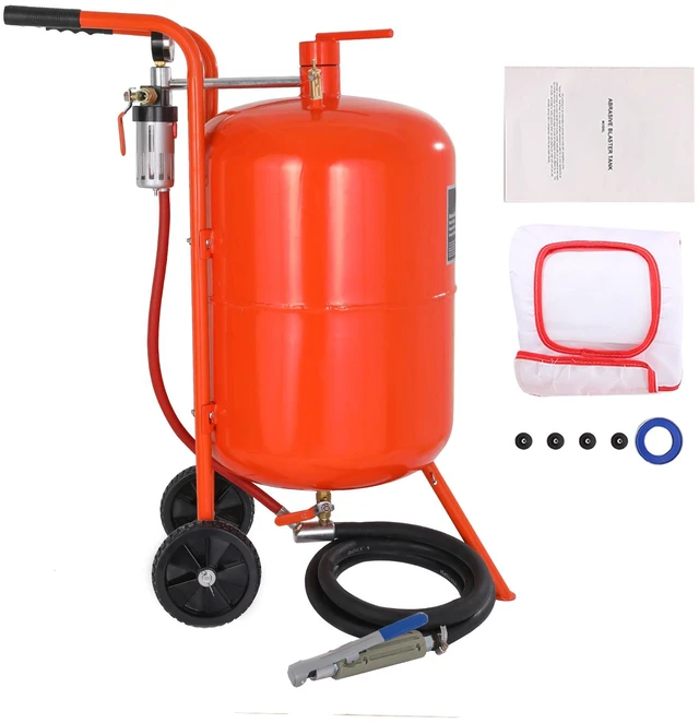 Alt view image 8 of 8 - 20 Gallon Sand Blaster, 60-110 PSI High Pressure Sandblaster, Portable Abrasive Blasting Tank, Air Sand Blasting Kit with 4 Ceramic Nozzles and Oil-Water Separator for Paint, Stain, Rust Removal
