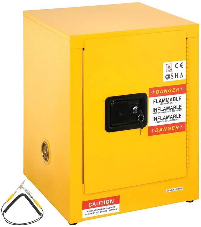 Alt view image 8 of 8 - Flammable Safety Cabinet, 12 Gal, Cold-Rolled Steel Flammable Liquid Storage Cabinet, 16.9 x 16.9 x 22 in Explosion Proof with 1 Adjustable Shelf 1 Door for Commercial Industrial Use, Yellow