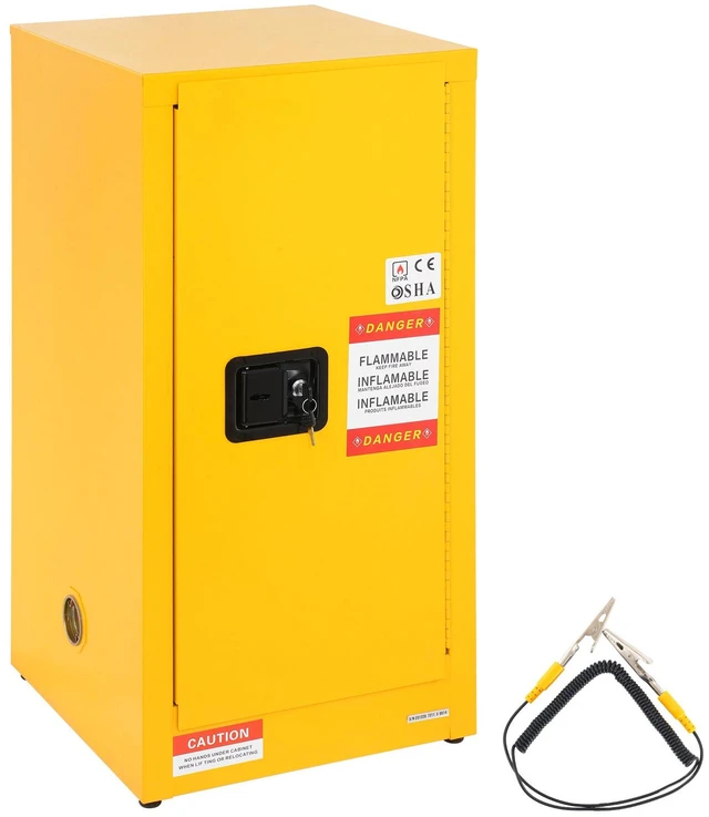 Alt view image 8 of 8 - Flammable Safety Cabinet, 16 Gal, Cold-Rolled Steel Flammable Liquid Storage Cabinet, 18.1 x 18.1 x 35.4 in Explosion Proof with 2 Adjustable Shelves 1 Door for Commercial Industrial Use, Yellow