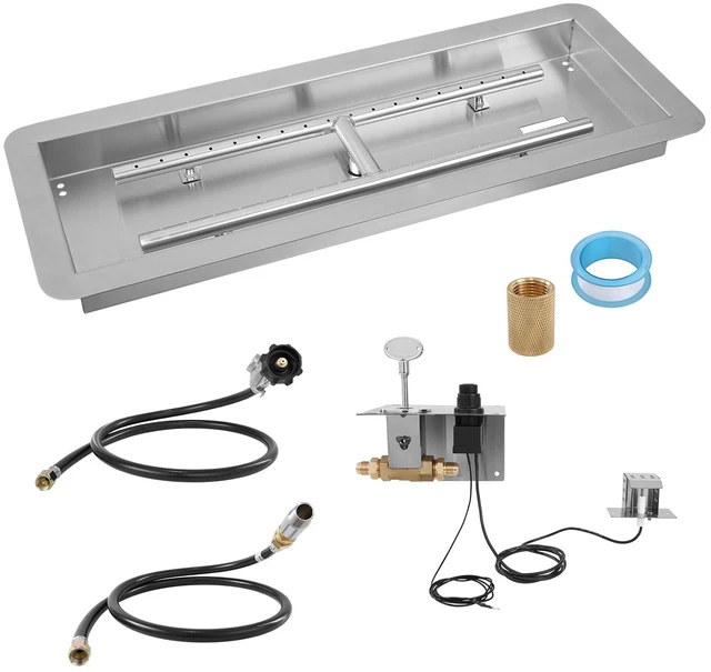 Alt view image 8 of 8 - 24 x 8 inch Drop-in Fire Pit Pan, Rectangular Stainless Steel Fire Pit Burner Kit, Propane Gas Fire Pan 120,000 BTU with H-Burner for Indoor or Outdoor Use