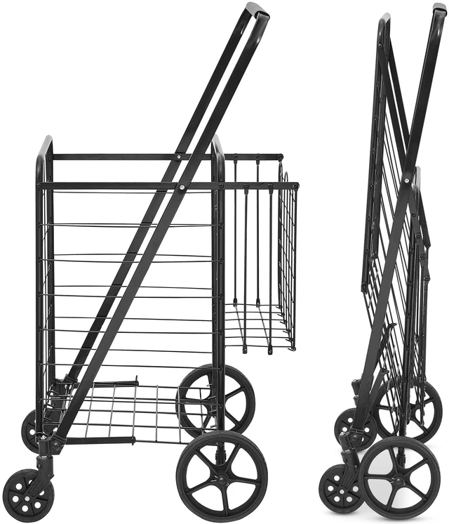 Alt view image 15 of 15 - VEVOR Folding Shopping Cart, Jumbo Grocery Cart with Double Baskets, 360° Swivel Wheels, Heavy Duty Utility Cart, 110 LBS Large Capacity Utility Cart for Laundry, Shopping, Grocery, Luggage