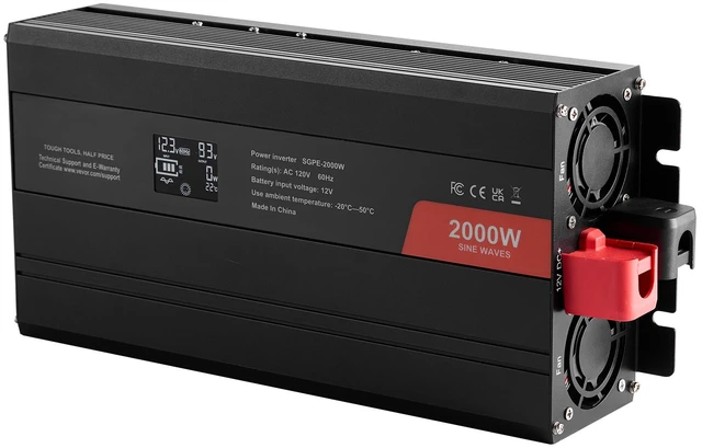 Alt view image 9 of 10 - VEVOR Pure Sine Wave Inverter, 2000 Watt, DC 12V to AC 120V Power Inverter with 2 AC Outlets 2 USB Port 1 Type-C Port, LCD Display and Remote Controller for Medium-Sized Household Equipment, CE FCC