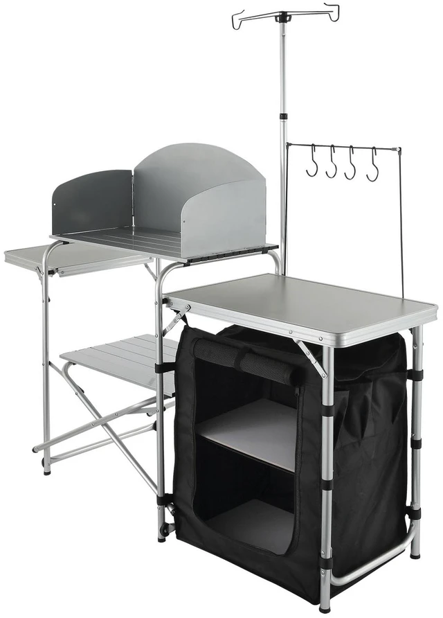 Alt view image 8 of 8 - VEVOR Camping Kitchen Table, Folding Outdoor Cooking Table with Storage Carrying Bag, Aluminum Cook Station 1 Cupboard & Detachable Windscreen, Quick Set-up for Picnics, BBQ, RV Traveling, Black