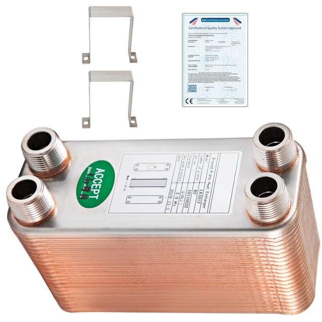 Alt view image 8 of 8 - Heat Exchanger 3\"x7.5\" 40 Plates Brazed Plate Heat Exchanger 316L 3/4\" MPT Heat Exchanger B3-12A Beer Wort Chiller for Hydronic Heating