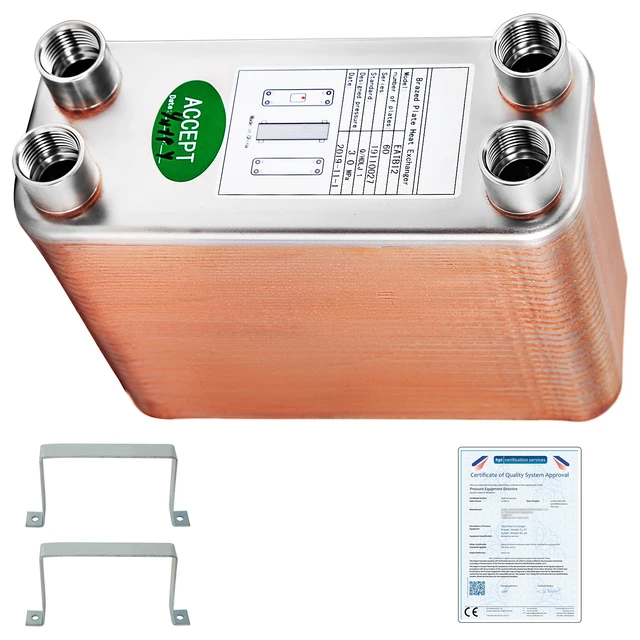 Alt view image 8 of 8 - Heat Exchanger 3\"x7.5\" 60 Plates Brazed Plate Heat Exchanger 316L 1/2\" BSP FPT Heat Exchanger EATB12 Beer Wort Chiller for Hydronic Heating